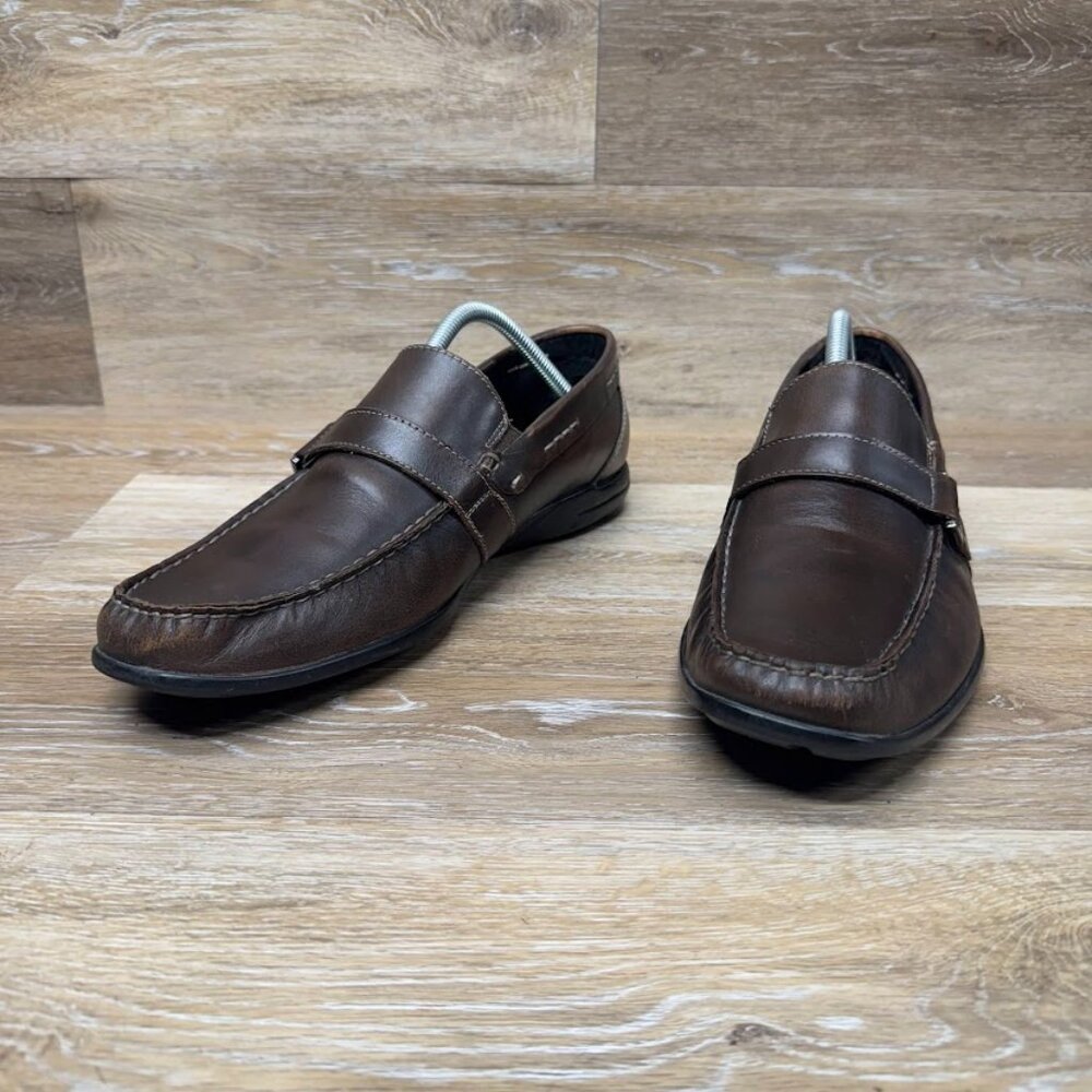 Kenneth Cole Luxury Resort Brown Leather Square Toe Loafers Men's Size 10